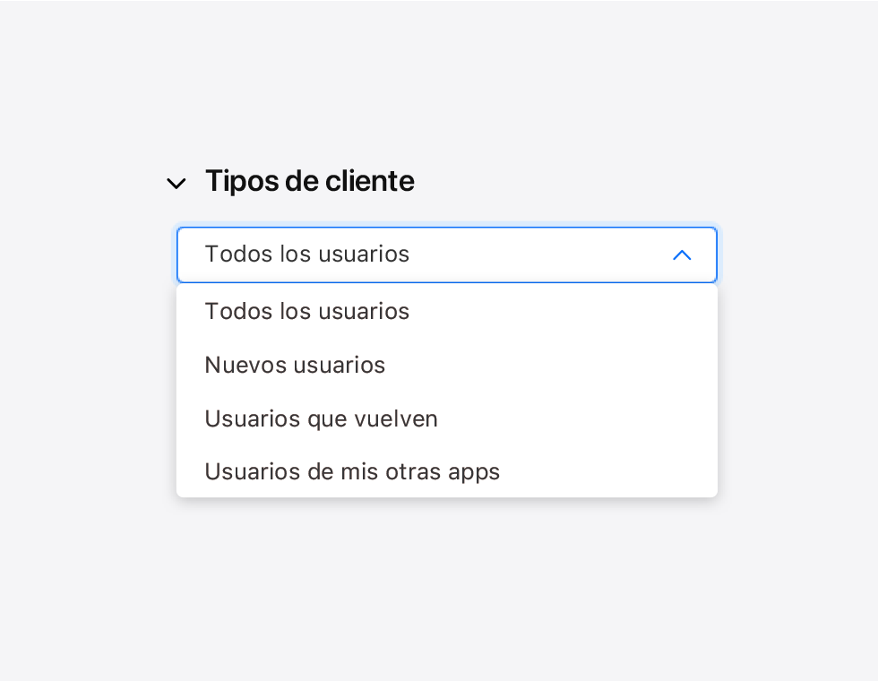 Selección de todos los usuarios en el menú de tipo de cliente.