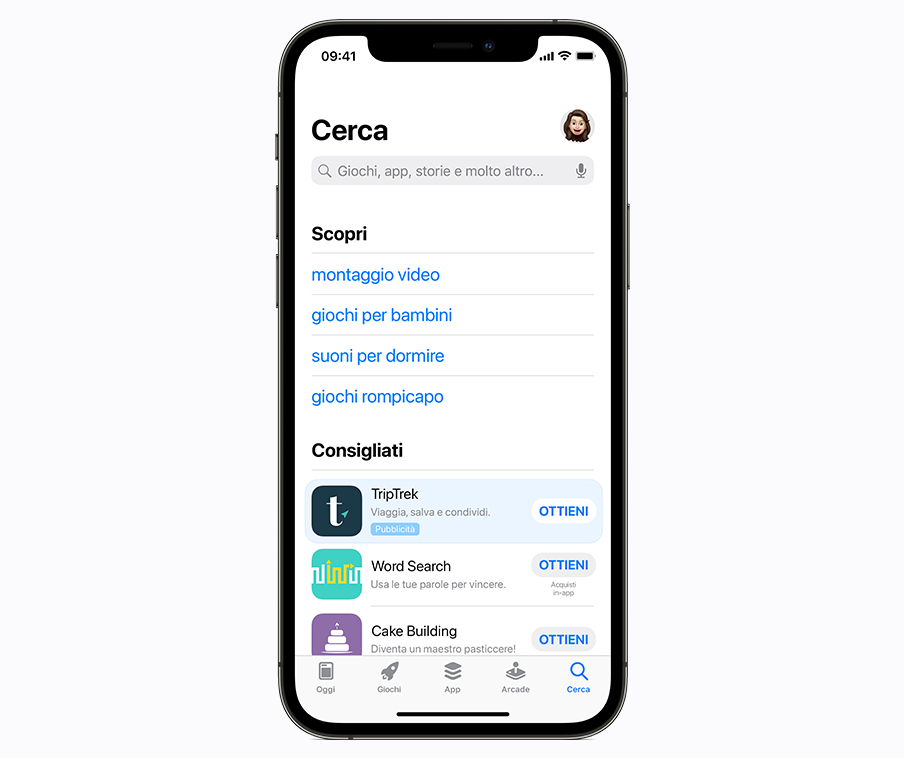 Esempio di annuncio per il pannello Cerca sull’App Store.