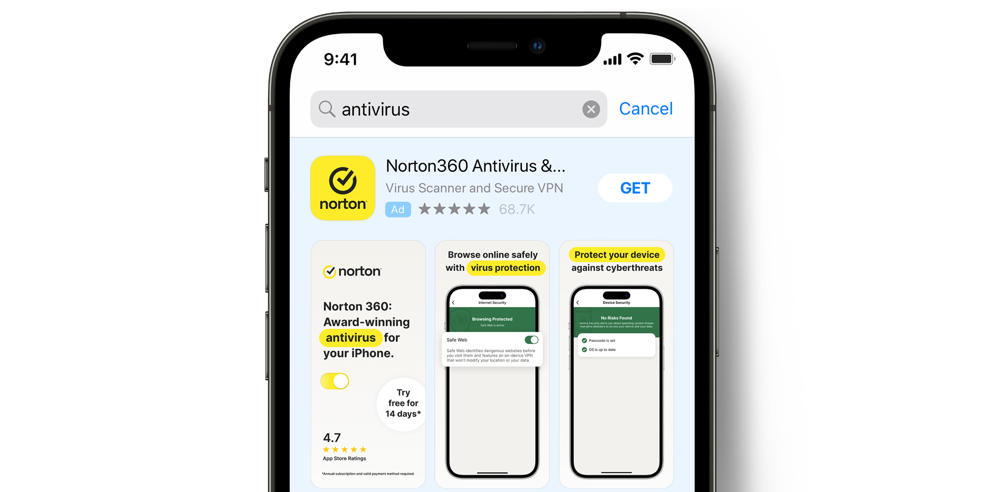 Anúncio do Norton 360 na App Store