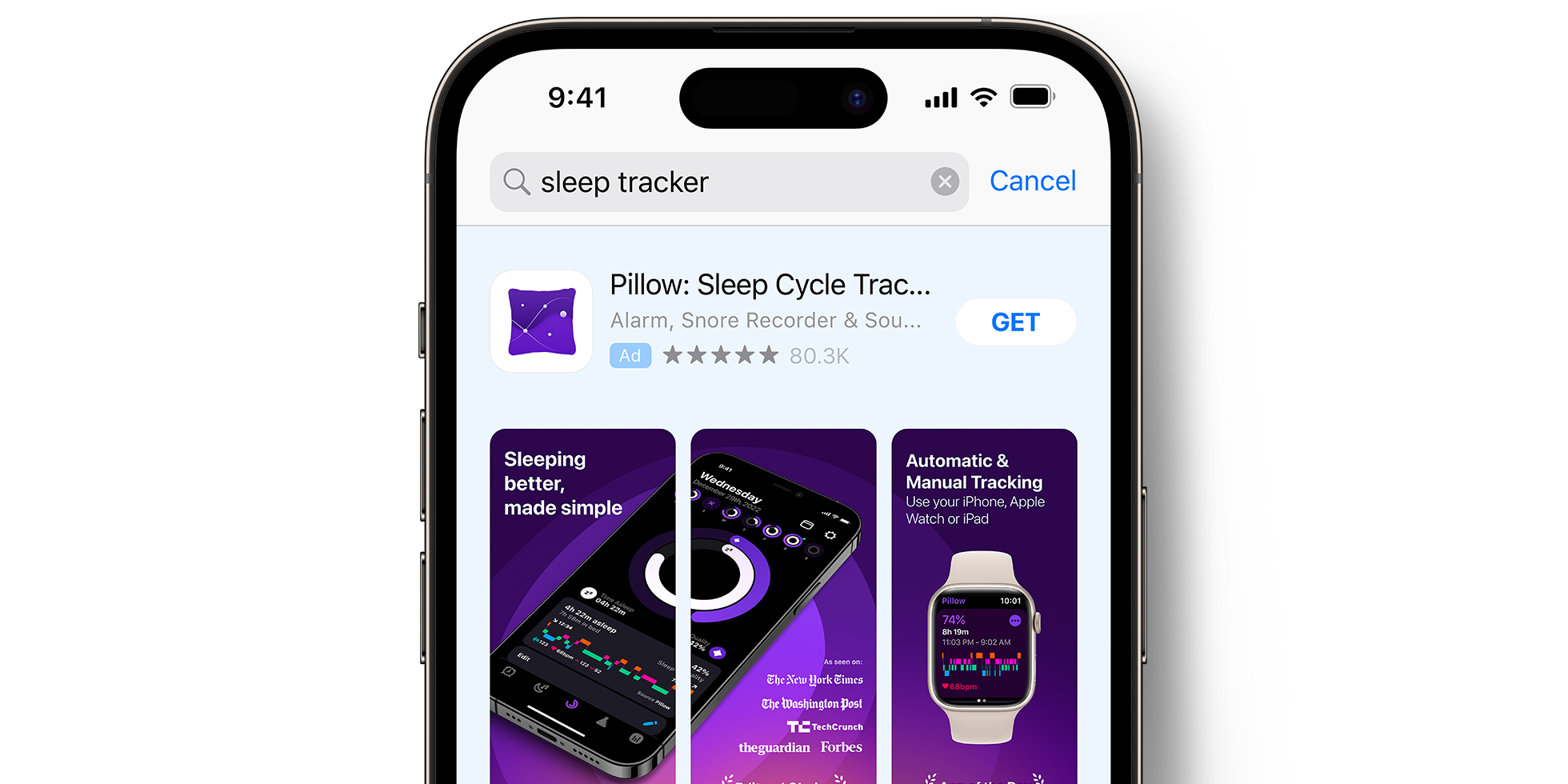 Anúncio da Pillow na App Store