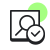 Icon of a magnifying glass with checkmark with green circle