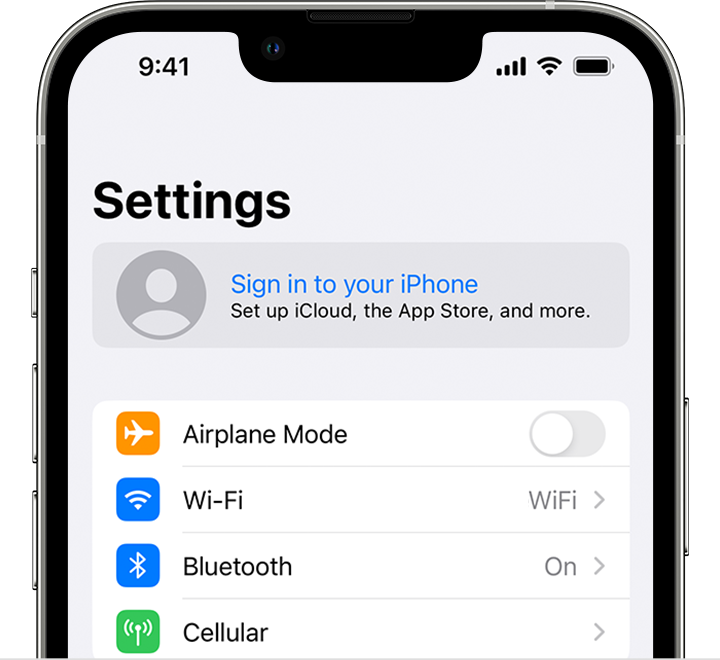 Naudodami „iPhone“ įrenginį prisijunkite prie savo „Apple ID“ programoje „Settings“ (nuostatos)