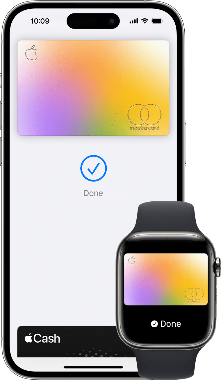 Un iPhone y un Apple Watch que muestran un pago completado con Apple Pay