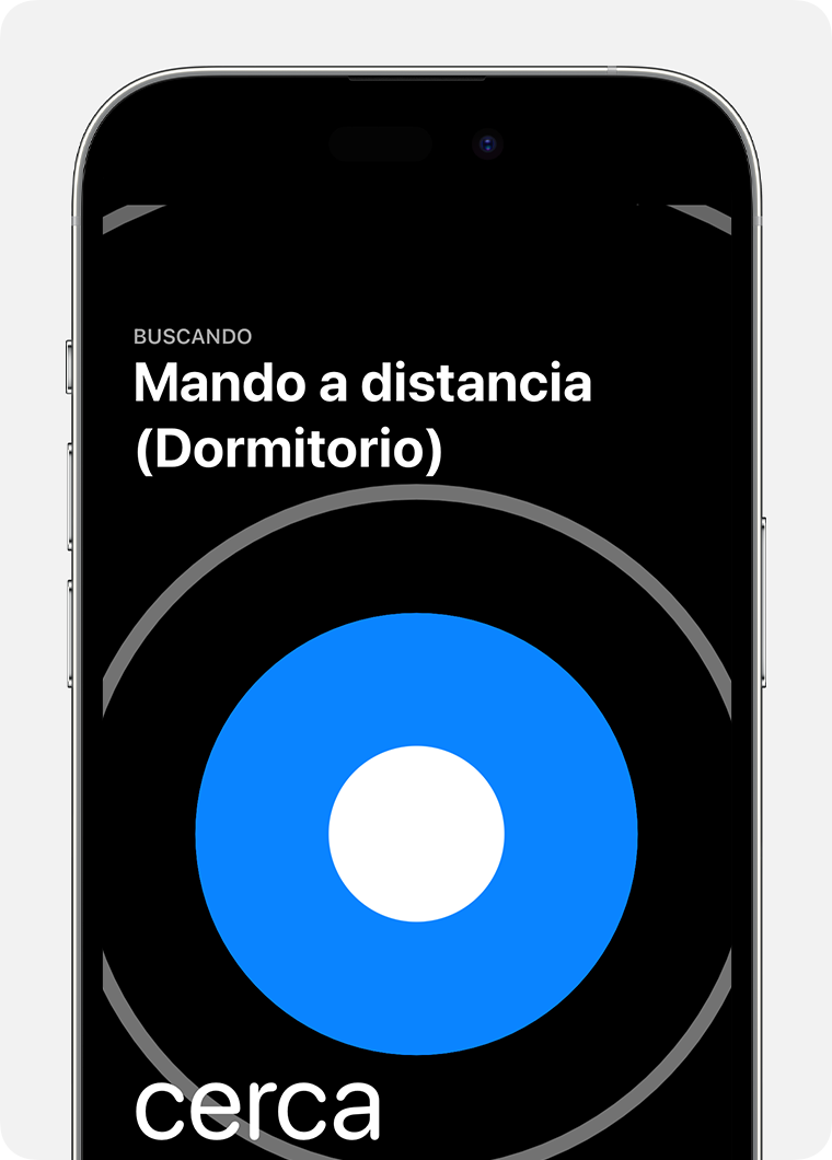 Aparece un gran círculo azul en la pantalla del iPhone con la palabra cerca
