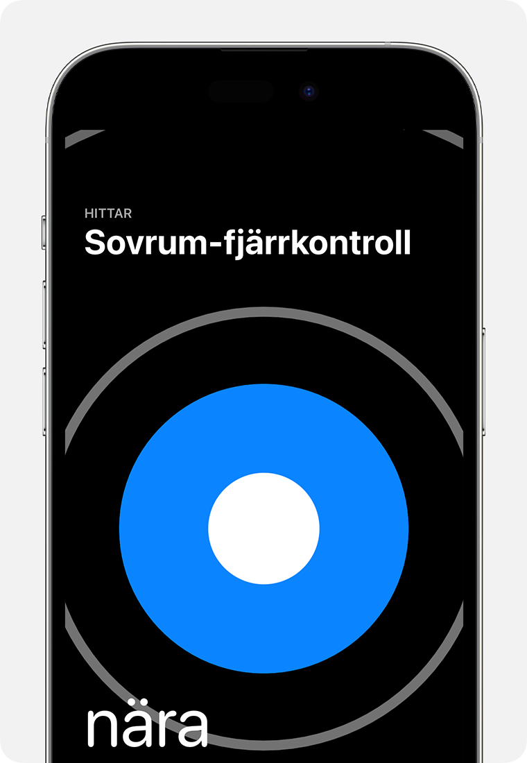 En stor blå cirkel visas på en iPhone-skärm med ordet nära