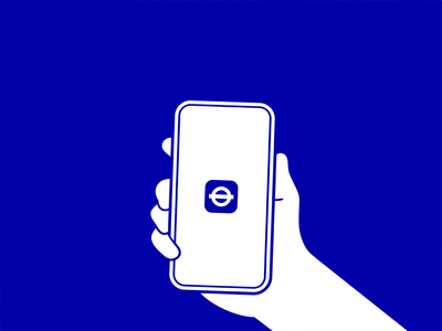 Illustration of a hand holding a mobile phone with the TfL logo