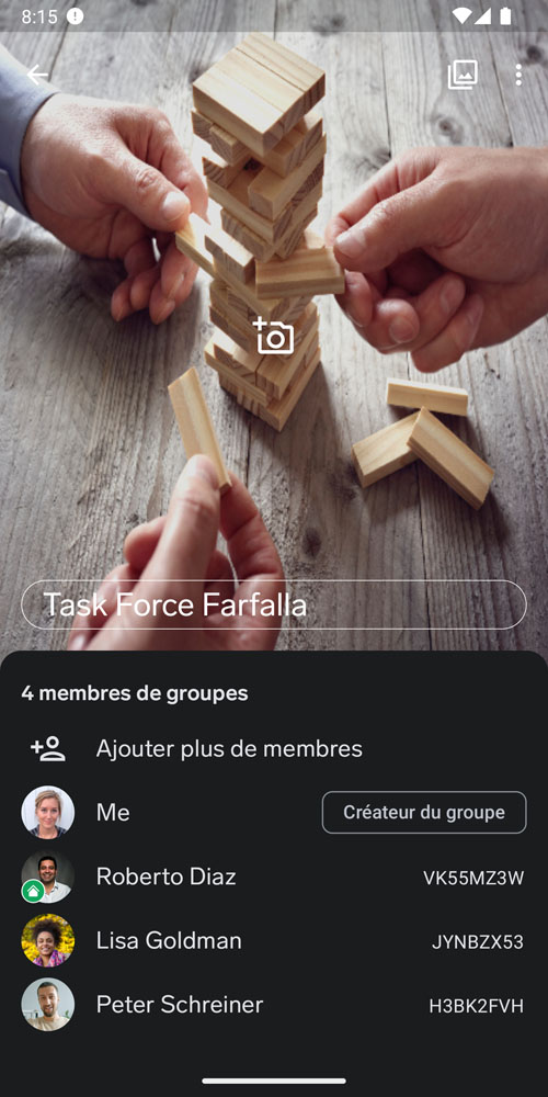 Aperçu des membres d’une discussion de groupe dans l’application Android de Threema Work