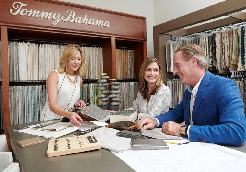 Family eating at a Tommy Bahama table