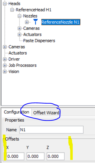 nozzle offset in machine configuration