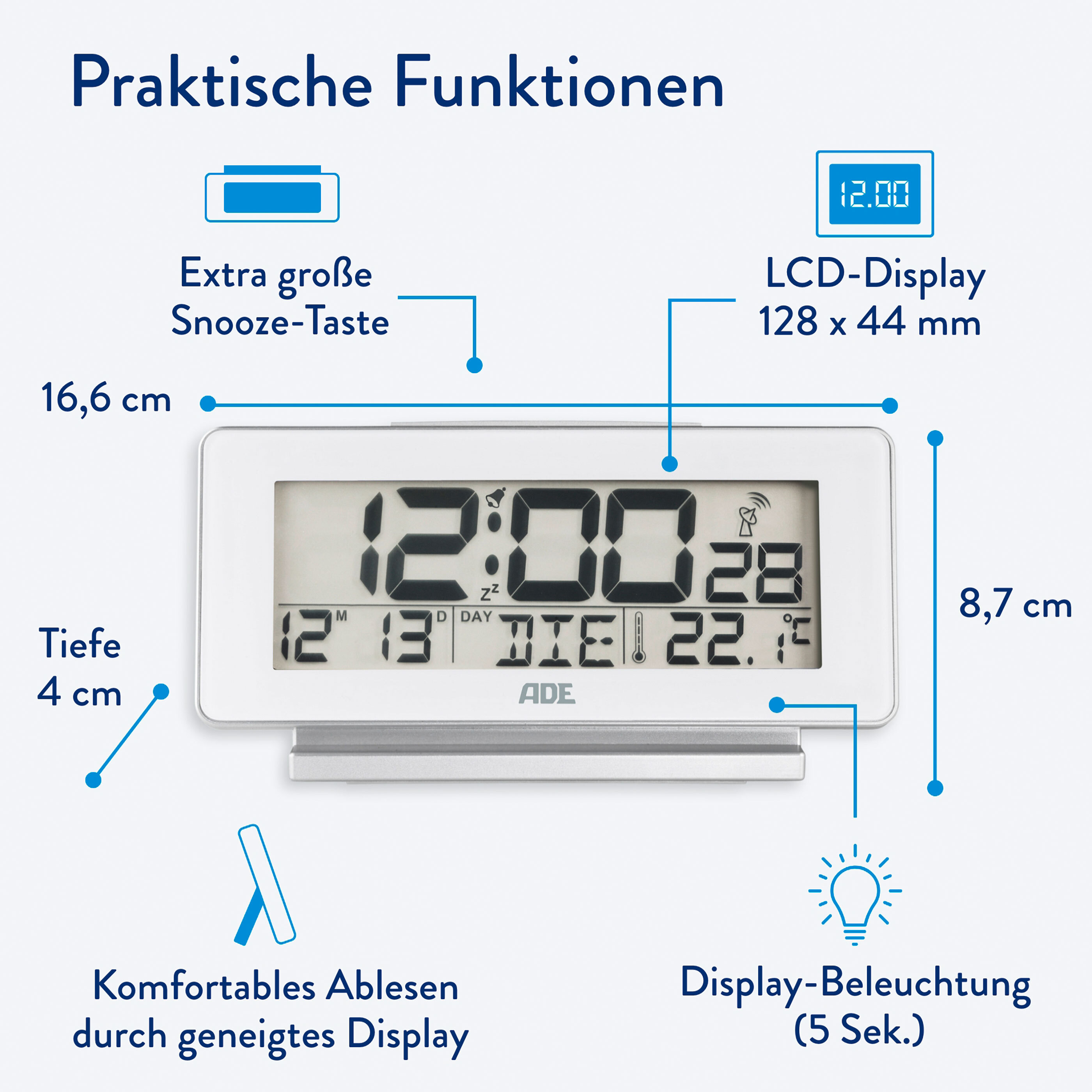 Digitaler DCF-Funkwecker, weiß