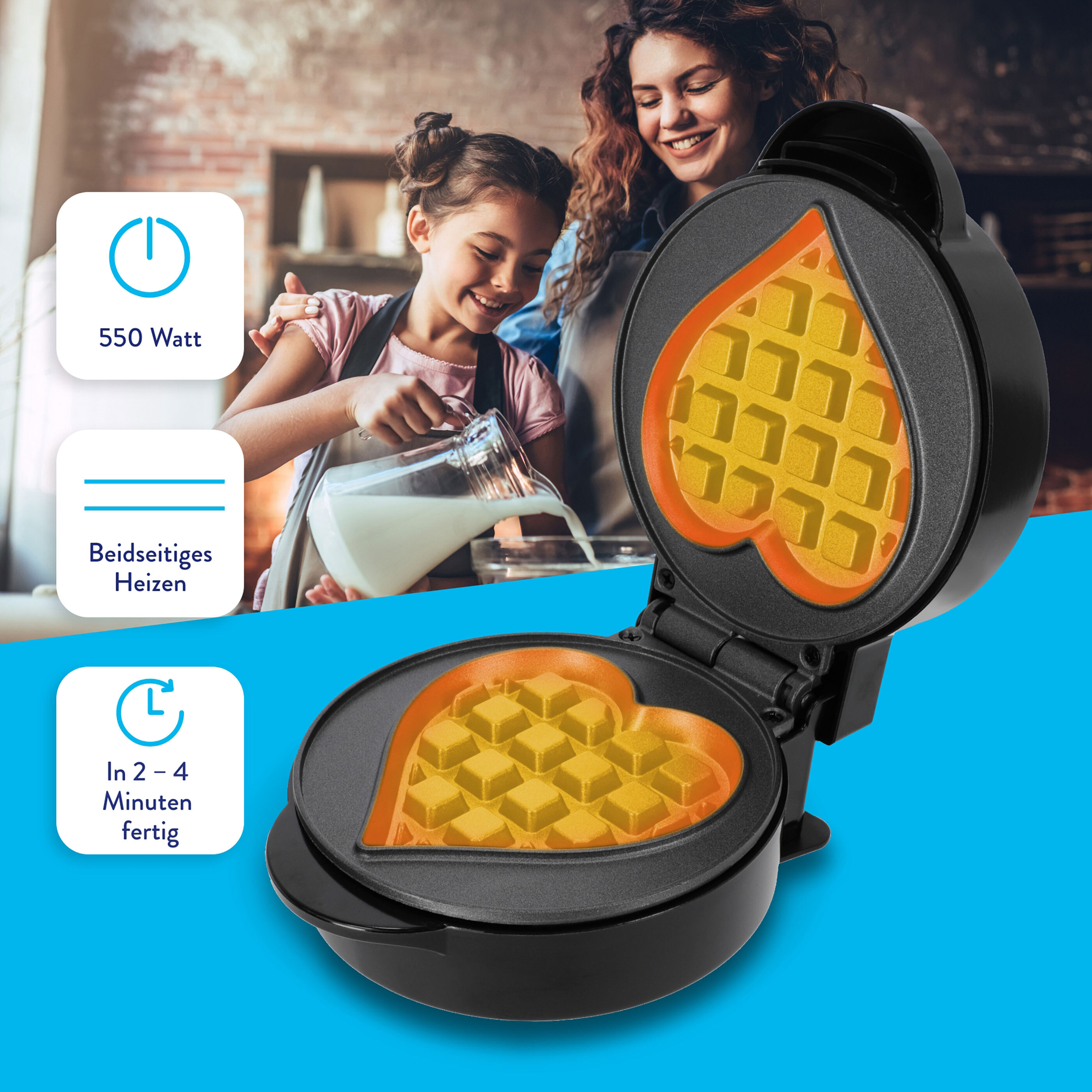 Mini-Waffeleisen herzförmig, schwarz