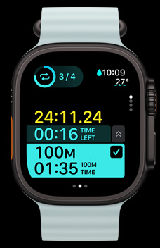 Apple Watch Ultra 2 showing a timed interval of work as part of Custom Workouts.