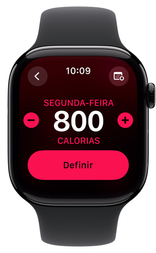 Tela de um Apple Watch mostra a meta de Movimento de 800 calorias.