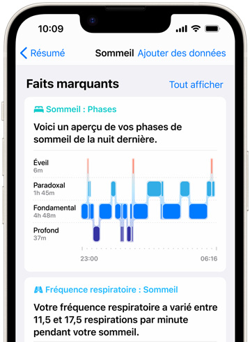 Un iPhone affichant les phases de sommeil dans l’app Santé.