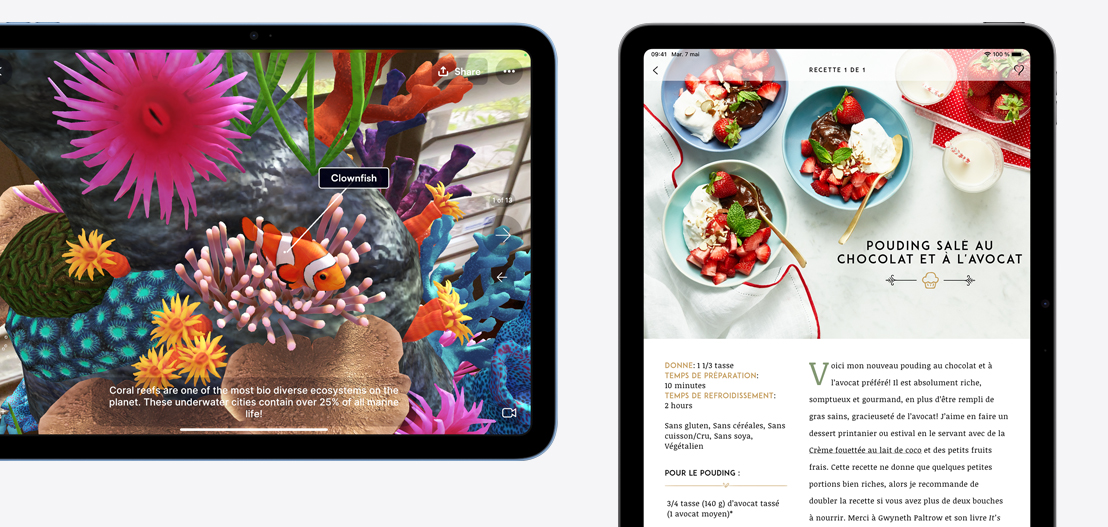 iPad et iPad Air affichant les apps Jigspace et Kitchen Stories.