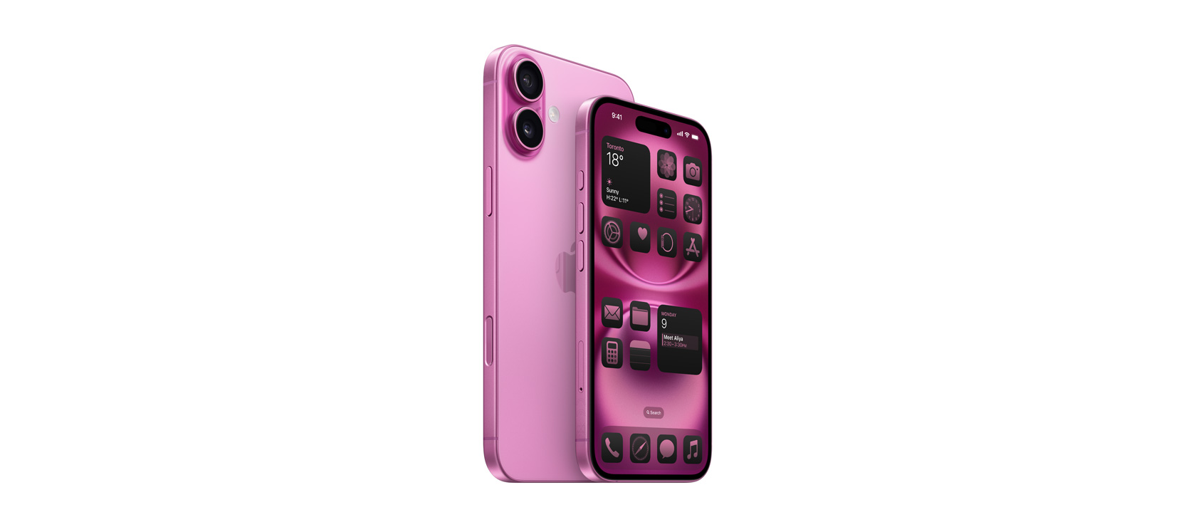 6.7-inch iPhone 16 Plus and 6.1-inch iPhone 16 in Pink