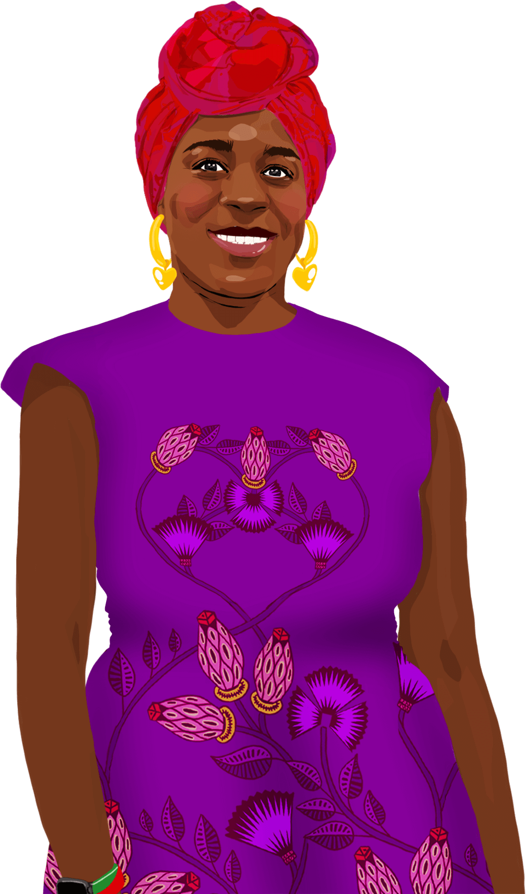 Illustrated portrait of Cynthia smiling, looking at the reader.