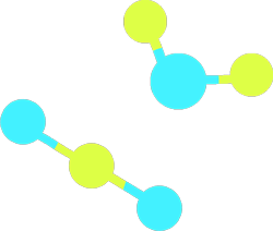 兩個分子模型：一個是二氧化碳，一個是水