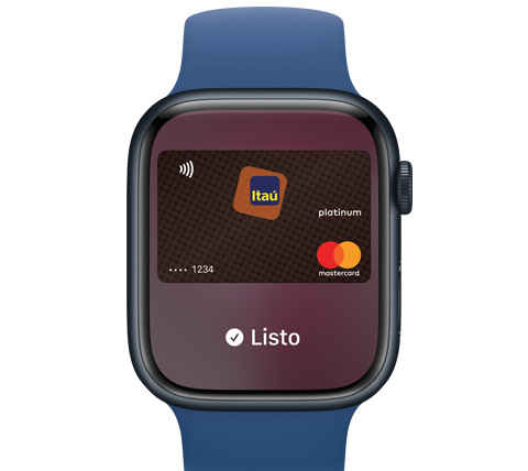 Vista frontal de un Apple Watch. Se realizó un pago con Apple Pay.