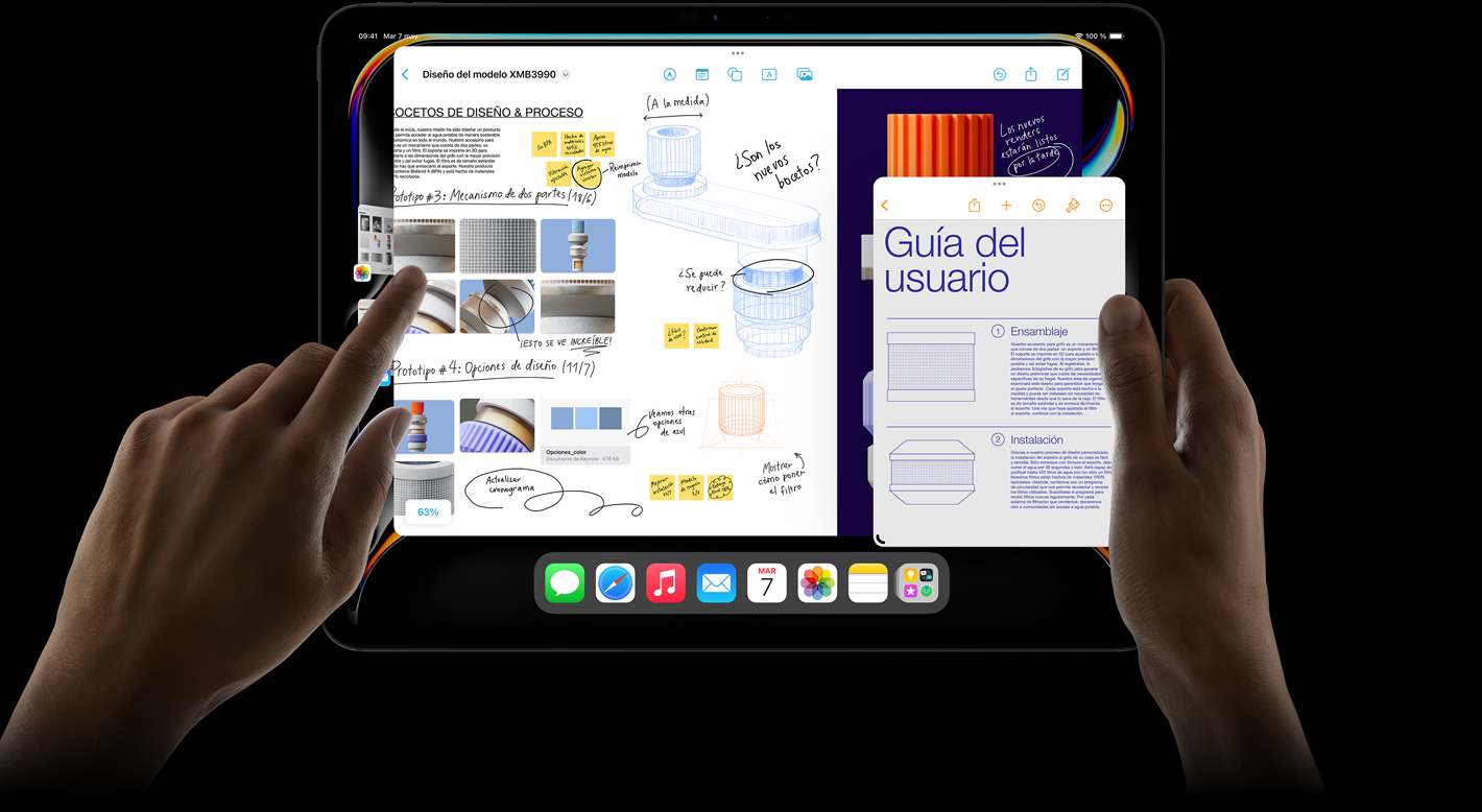 Posición horizontal, iPad Pro, alguien alterna entre distintas apps