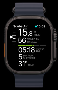 La app Oceanic+ en un Apple Watch Ultra 2.