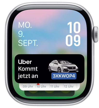 Ein Apple Watch Display mit dem Uber App Widget