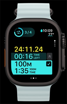 Apple Watch Ultra 2 näitab ajastatud treeningintervalle osana Custom Workoutsi funktsioonist.