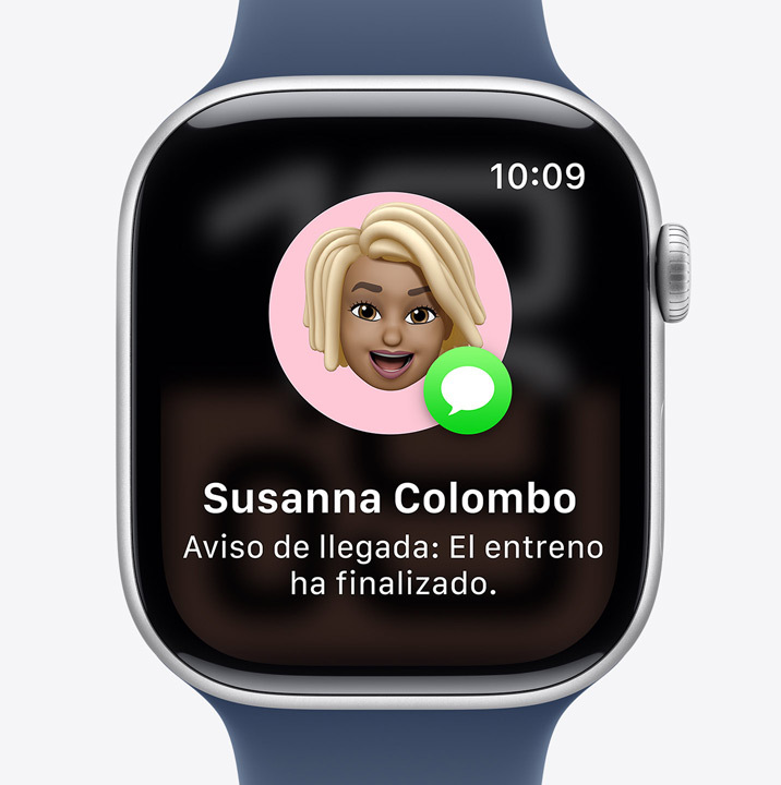 La pantalla de Aviso de Llegada en un Apple Watch indica que una persona ha terminado de entrenar.