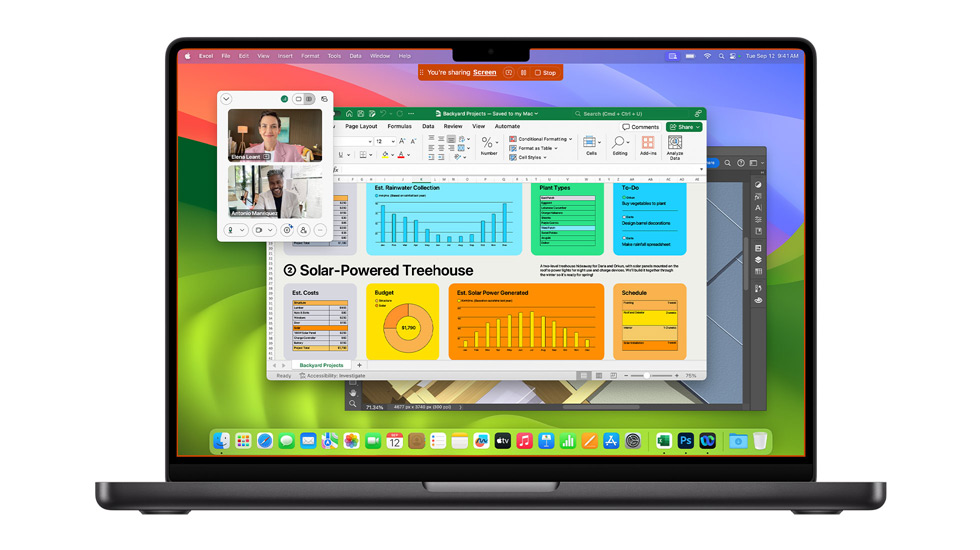 Un Mac affichant à l’écran plusieurs apps ouvertes, dont Zoom et Excel.