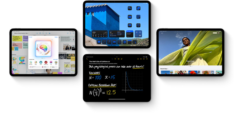 Plusieurs iPad avec des nouvelles fonctionnalités d’iPadOS 18