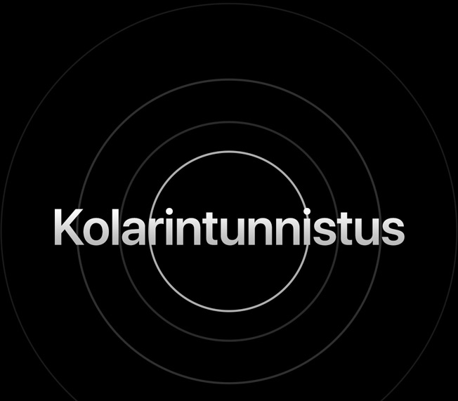 Kolarintunnistus-sana, josta säteilee heikosti erottuvia renkaita.