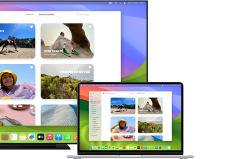 Un Mac partageant des photos sur une télé à écran plat avec Apple AirPlay