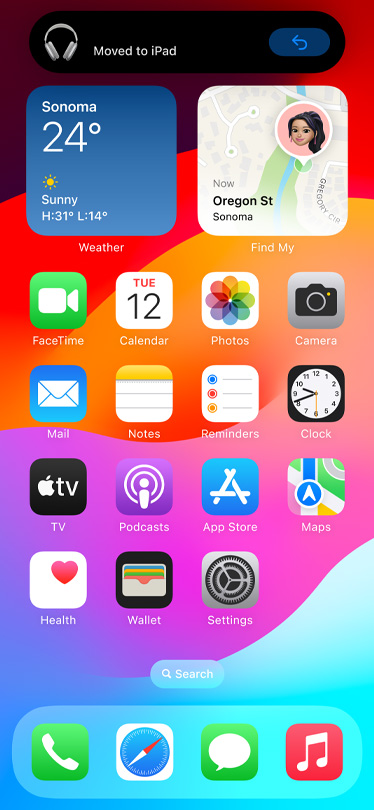 Image shows automatic switching notification on iPhone screen.