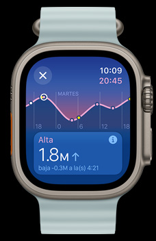 Un Apple Watch Ultra 2 muestra la app Mareas.