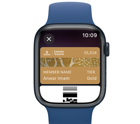 A front view of an Apple Watch. Someone made a payment with Apple Pay.