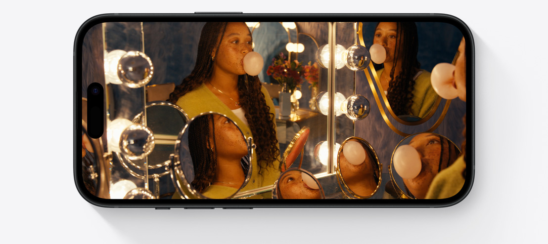 A horizontal iPhone 15 displays a scene from the hit AppleTV+ show, Masters of the Air.