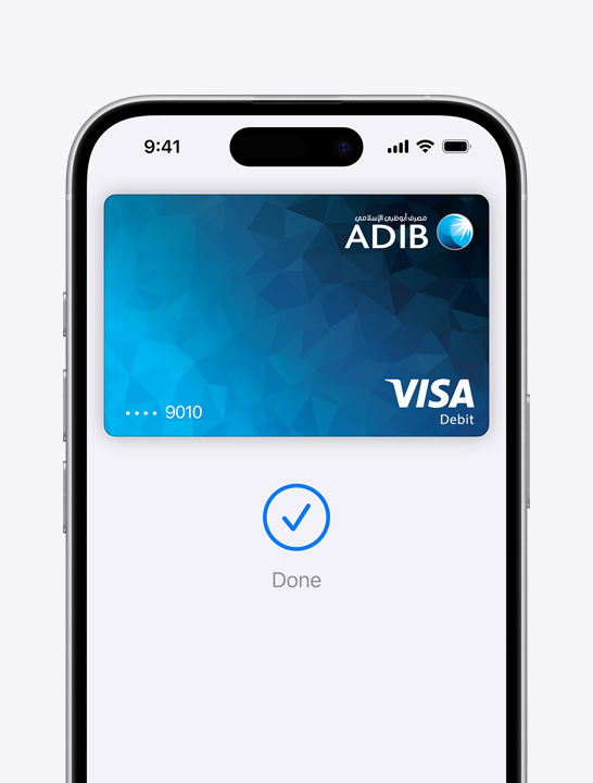 Apple Pay credit card on screen.