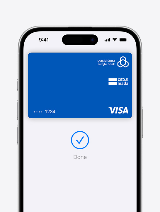 Apple Pay credit card on screen.