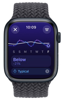 Apple Watch Ultra screen displaying a training load trend of Below over a one week period