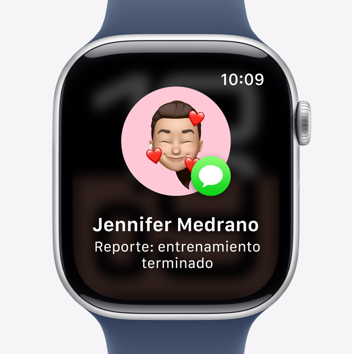 Un Apple Watch muestra la funcionalidad Reporte avisando que alguien terminó de entrenar.