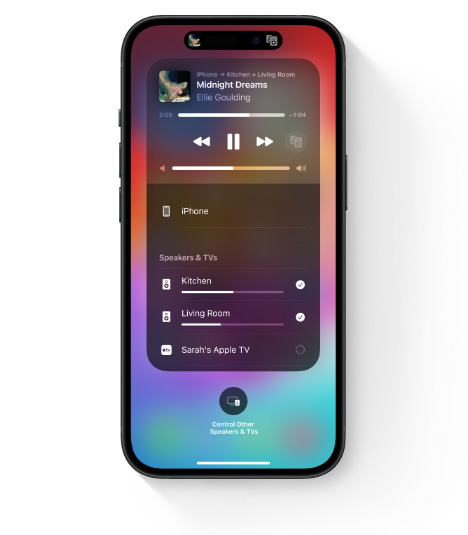 iPhone showing the AirPlay UI for multi-room audio