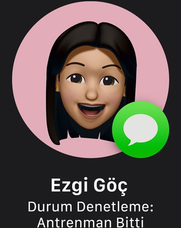 Durum Denetleme’yi gösteren, Mesajlar simgesini içeren bir memoji