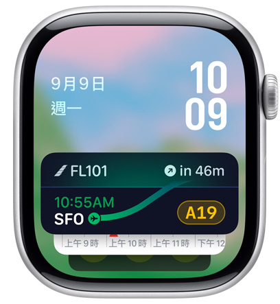 Apple Watch 螢幕顯示 Uber app 小工具。