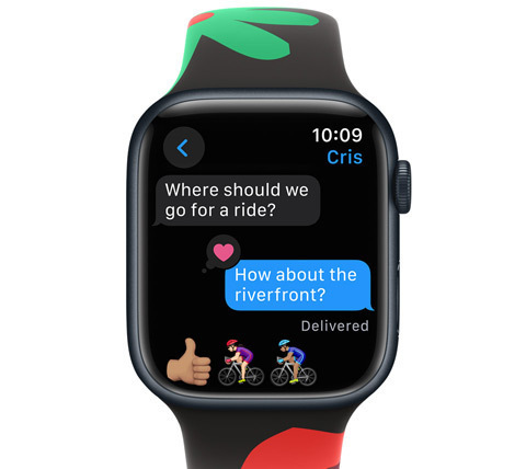 A front view of Apple Watch with a text message.