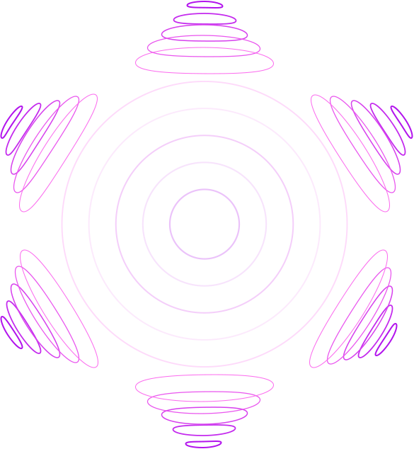 Violetit ääniaallot muodostavat ympyrän otsikon ympärille.