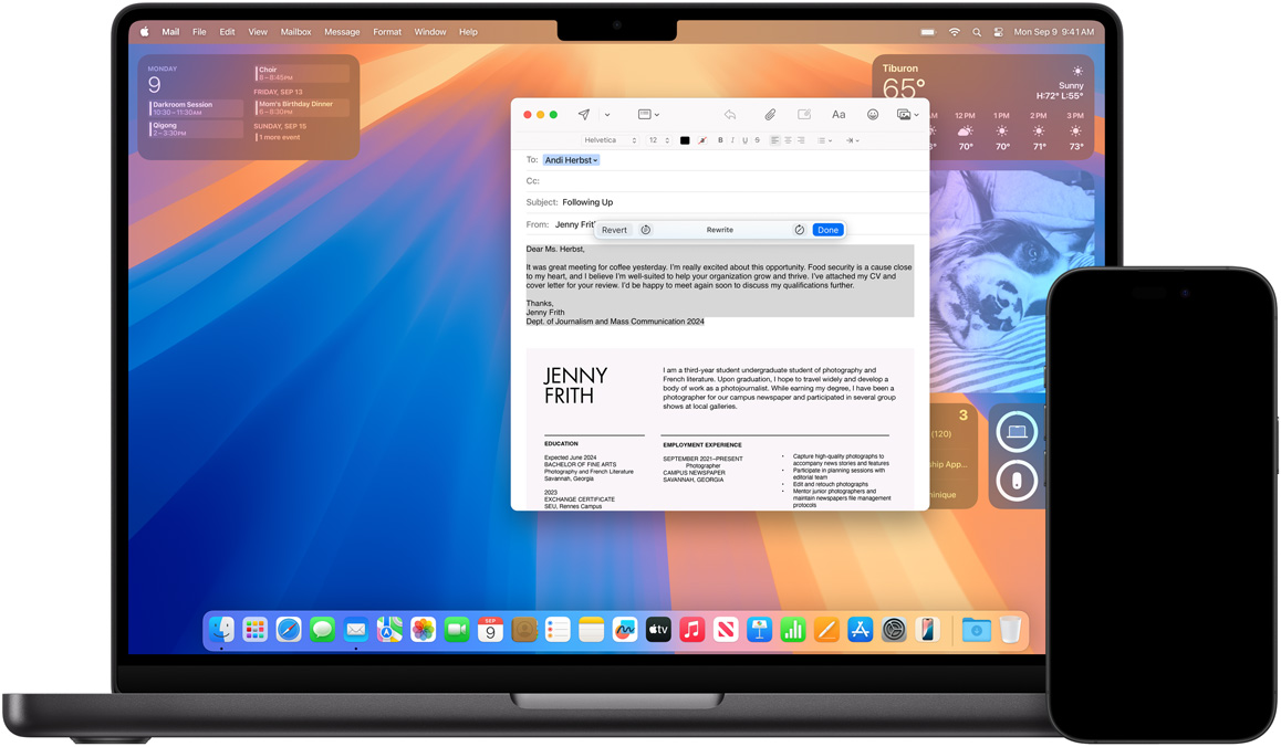 Outils d’écriture affichés sur un iPhone et un Mac