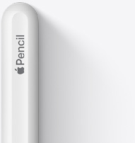 Gornji dio olovke Apple Pencil 2. generacije prikazan sa zaobljenim vrhom, Appleovim logotipom i riječju Pencil.