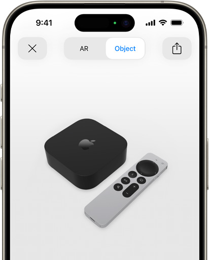 Bild som visar Apple TV 4k i förstärkt verklighet på iPhone.