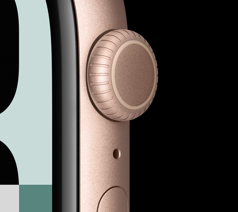 Close-up of the Rose Gold aluminium finish on the Digital Crown.