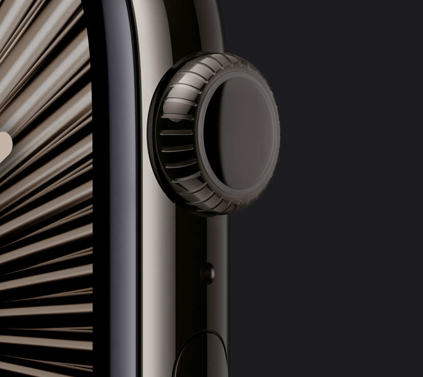 Close-up of the Slate Titanium finish on the Digital Crown.